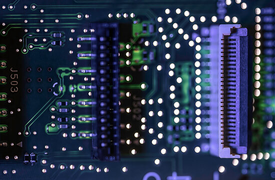 Macro image of a portion of a printed circuit board with electronic components