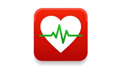 Red square icon with a white heart and green heartbeat line symbolizing health monitoring