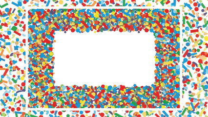 Colorful rectangular confetti border frame perfect for invitations announcements and festive celebration backgrounds