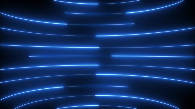 Neon lights blinking lines moving animation. Abstract Blue Neon Lines Glowing Curved Stripes Technology Background Seamless Loop Animation. neon line digital world breaking news Studio Background.