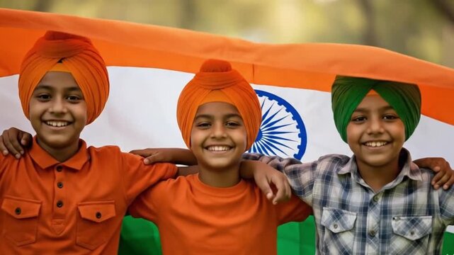 Republic Day. happy sikh boys indian flag. Indian Independence Day
