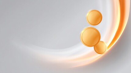 Abstract design with golden circular shapes floating over a smooth gradient background emphasizing modern elegance and simplicity in a digital composition