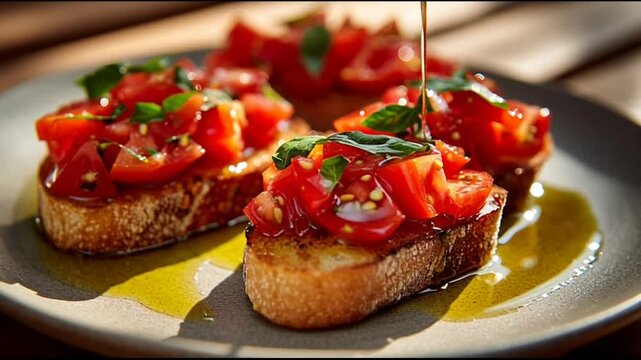 Fresh Tomato Bruschetta With Olive Oil Drizzle