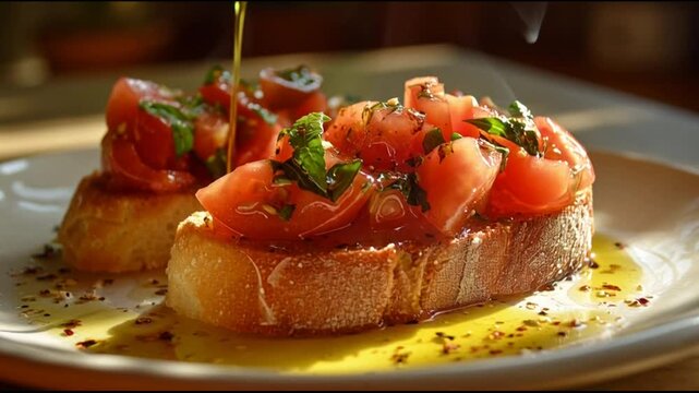 Fresh Tomato Bruschetta With Olive Oil Drizzle