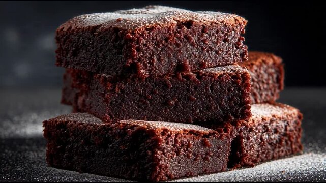 Dark Chocolate Brownies Stacked Macro Food Photography