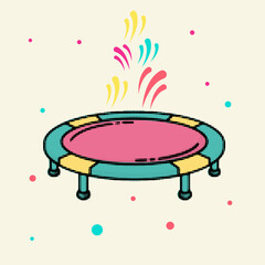 Halftone pop art dot style small fitness trampoline for jumping and exercise vector illustration