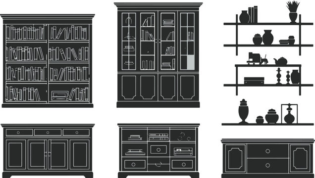 Classic Interior Design Elements: Timeless bookshelves and cabinets stand as a testament to enduring design principles, offering a visual symphony of elegance and functionality in a room or a design.