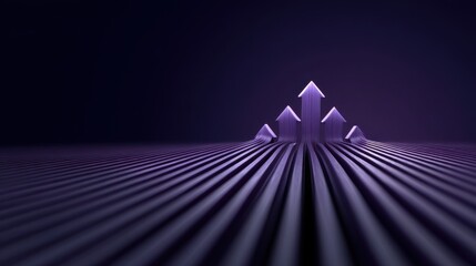 Abstract design featuring glowing arrows pointing upwards, set against a dark purple background creating a sense of growth and direction in modern aesthetics
