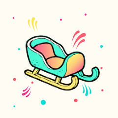 Halftone pop art dot style christmas santa sleigh with colorful gradients vector illustration