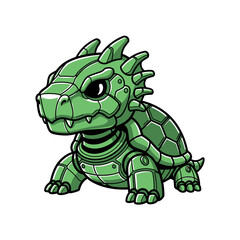 Fototapeta premium Green Robot Turtle Creature with Spikes and Shell.