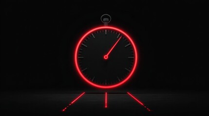 Minimalist digital clock display with red glowing circle and lines on black background illustrating timekeeping and modern design concept for technology themes