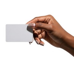 Hand holding card, isolated on white background