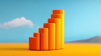 Vibrant Orange Bar Graph on Bright Background Representing Growth and Progress in Business or Financial Concepts for Creative Projects and Presentations