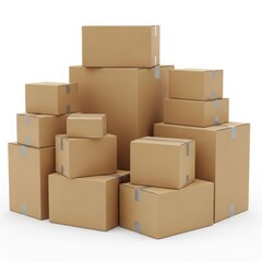 Stack of cardboard boxes isolated on white background