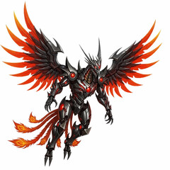 Naklejka premium Mechanical Phoenix Warrior with Fiery Wings and Tail.