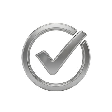 Silver checkmark inside a circle isolated on transparent background tick symbol