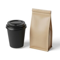 Coffee cup and coffee bag isolated on white background
