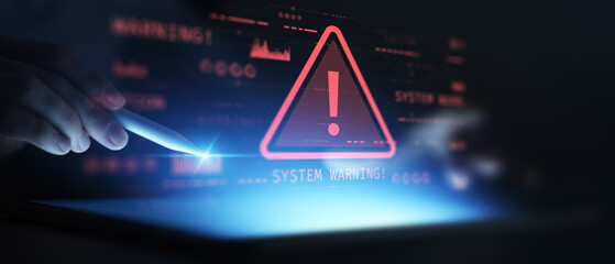 Cybersecurity System Warning and Digital Threat Alert Displayed on Virtual Interface.
