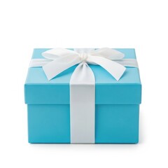 Blue gift box with white ribbon isolated on white background