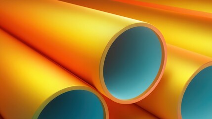 Close-up View of Vibrant Colorful Pipes with a Smooth Orange and Blue Gradient for Abstract Design or Modern Industrial Applications