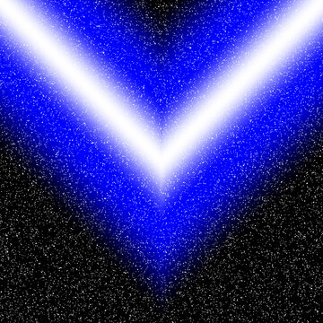 V-shaped white beams glowing against a starry black sky, layered with blue gradients and cosmic depth