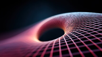 Abstract Digital Illustration of an Aesthetic Geometric Wave with Intricate Grid Pattern and Gentle Color Gradients in a Dark Background