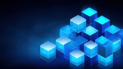 Abstract digital background featuring glowing blue translucent cubes arranged artistically against a dark backdrop for modern design applications.