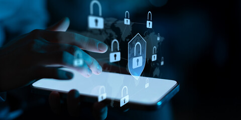 Cybersecurity Protection and Data Privacy Illustrated on Mobile Device.