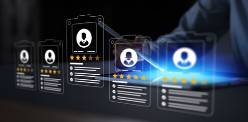 HR Recruitment and Candidate Rating System Illustrated on Digital Screen.