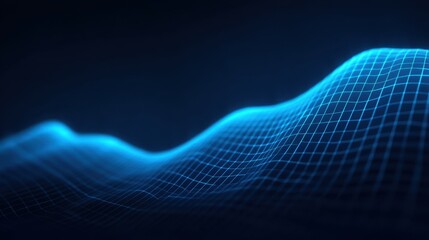 Abstract digital wave pattern in blue and black with grid lines, representing technology, data visualization, and futuristic design concepts for creative projects