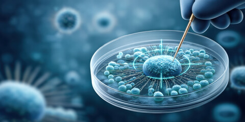Scientific biotechnology research laboratory analyzing cell sample experiment