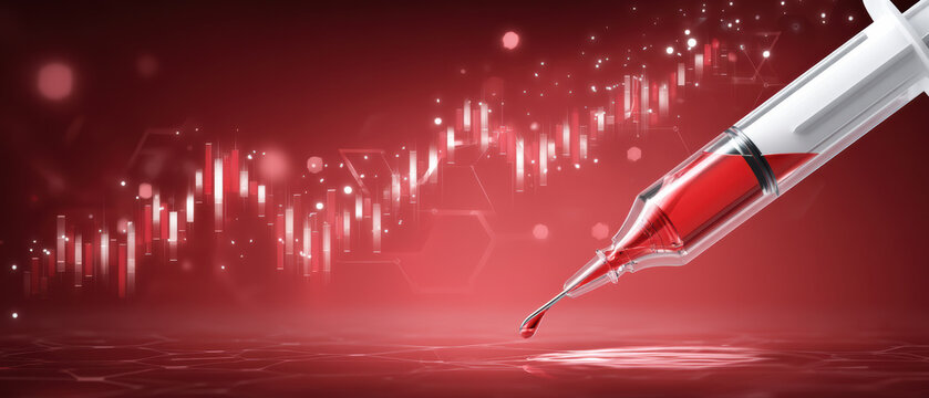 Serious biotechnology investment with red medicine syringe and finance chart - Powered by Adobe