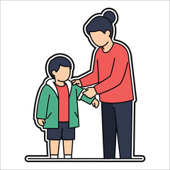 Obraz premium Mother dressing son in a jacket on white background parent child