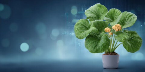 Green plant representing biotechnology science growth in fresh blue environment