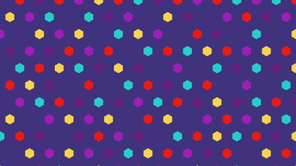 Bold Abstract Hexagon Pattern with Vibrant Red and Cyan Shapes on Deep Navy Blue Backdrop for Digital Layouts