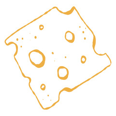 Cheese Slice Hand Drawn Illustration. Single Cheese Slice Vector Line Art. Cheese Slice Food Icon