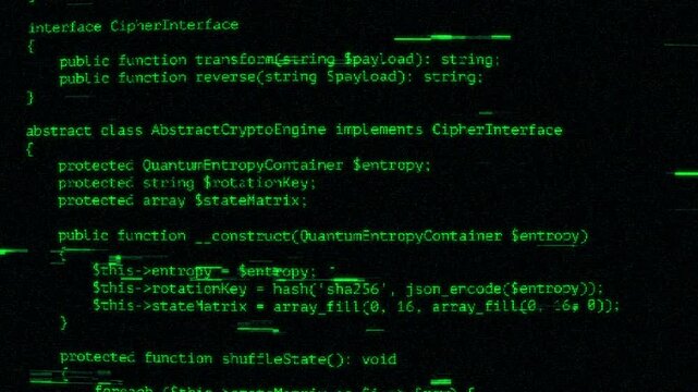 4K Green scrolling digital code glitch with CRT scanlines | Cyberpunk or hacker motion graphics, matrix-style UI overlays