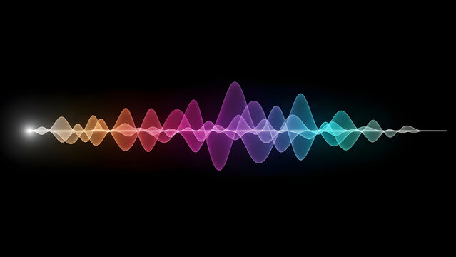 Vibrant multicolored sound wave graphic with glowing effect on black background