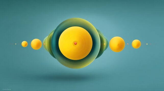 Abstract representation of concentric spheres in varying sizes with yellow and green hues against a soft blue background, symbolizing unity and cohesion in design - Powered by Adobe
