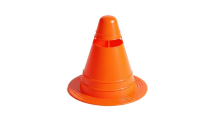 Bright orange plastic training cone with wide stable base and cutout top, versatile field marker for agility drills, boundaries, safety zones and practice setups in all kinds of sports

