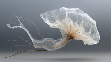 plastic bag morphing into a jellyfish silhouette, soft translucency