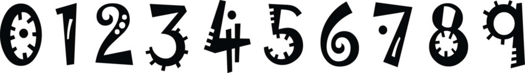 Obraz premium Bold 3D Digit Numbers 0–9 Set 0 1 2 3 4 5 6 7 8 9 – Black and White Numeric Typography Vector