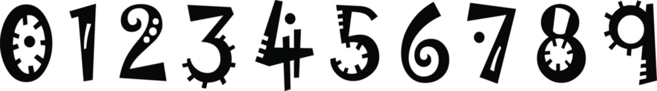 Bold 3D Digit Numbers 0&ndash;9 Set 0 1 2 3 4 5 6 7 8 9 &ndash; Black and White Numeric Typography Vector