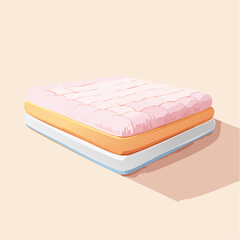 Comfortable Pink Quilted Mattress With Orange And White Layers Resting On A Light Orange Background With Soft Shadow Lighting A Cozy Bedding Element For Restful Sleep