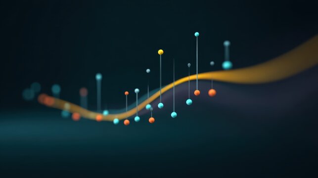 Abstract representation of data visualization with colorful spheres connected by lines in a dark background showcasing modern digital concepts - Powered by Adobe