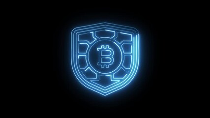 Shield Icon Animation with Glowing Lines on Black Background