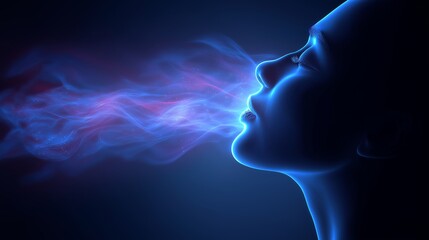 Cinematic Digital Art of Face Profile Breathing Glowing Blue Energy
