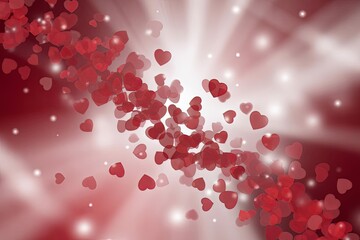 A deep red background with concentric circular ripples and floating 3D hearts. Ideal for Valentine's day designs, romantic posters, and elegant wedding invitation themes or digital wallpapers.