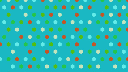 Minimalist Teal Background Featuring Muted Colored Hexagonal Shapes in Geometric Layout