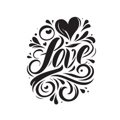 Black Calligraphy Love Silhouette Vector, High Quality Illustration on White Background